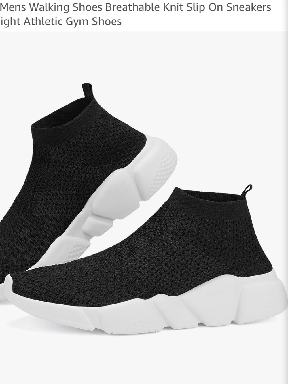 Black Knit Slip-On Athletic Sneakers with White Sole